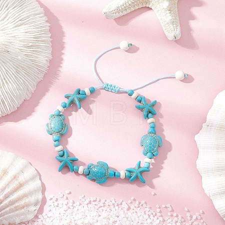 Starfish & Turtle Synthetic Turquoise Beads Braided Bead Bracelets for Women BJEW-JB12130-02-1