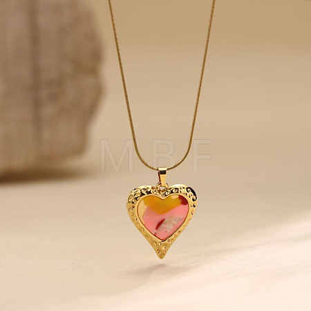 304 Stainless Steel & Synthetic Shell Heart Pendant Necklaces for Women WG39B48-01-1