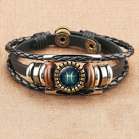 12 Constellations PU Leather Multi-strand Bracelets WGFD09F-12-1