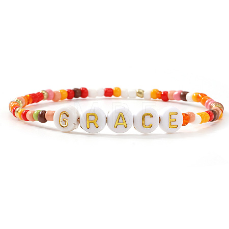 Bohemian Handmade Word Resin & Plastic Colorful Glass Beaded Friendship Stretch Bracelets for Men Women PI5207-5-1