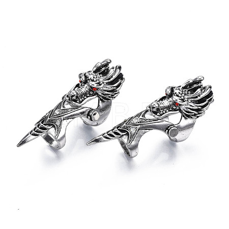 Dragon Armour Alloy Full Finger Ring with Rhinestone RJEW-T009-22AS-1