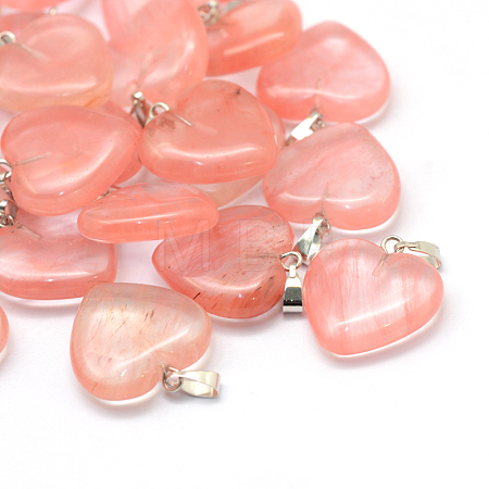 Heart Cherry Quartz Glass Pendants G-Q438-09-1