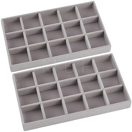 15 Grids Rectangle Wood Covered with Velvet Jewelry Trinket Display Trays AJEW-WH20054-062G-02-1