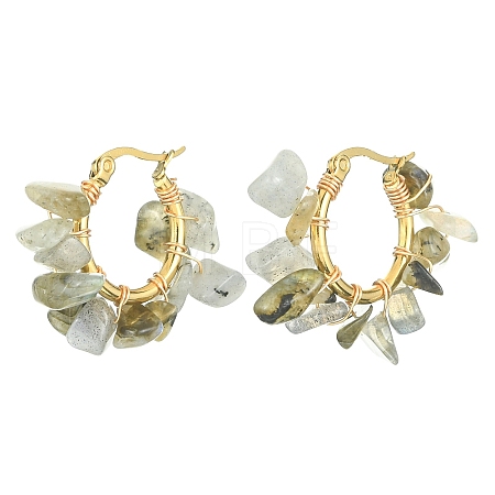 Natural Labradorite Chips Braided Hoop Earrings EJEW-JE04940-19-1