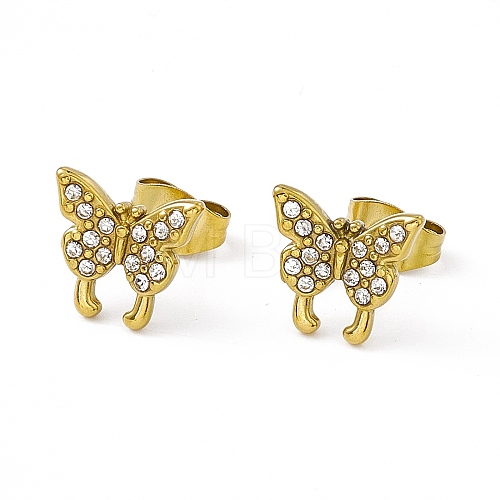 Crystal Rhinestone Butterfly Stud Earrings EJEW-P212-20G-1