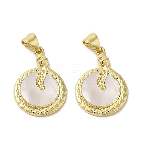 Brass Pave Shell Pendants KK-I708-12B-G-1