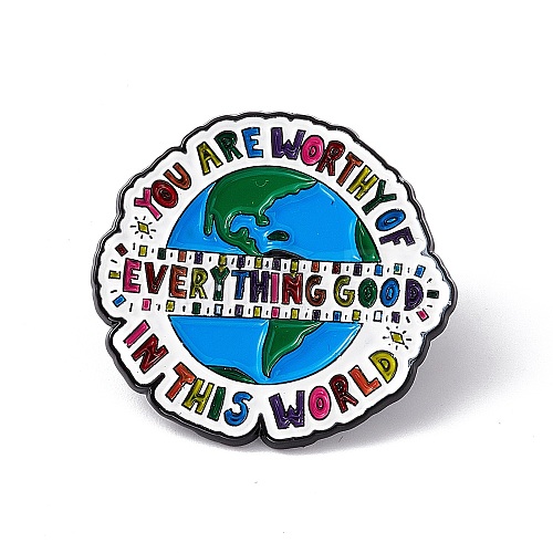 Colorful Word You Are Worthy of Everything Good In This World Enamel Pin JEWB-A005-07-03-1