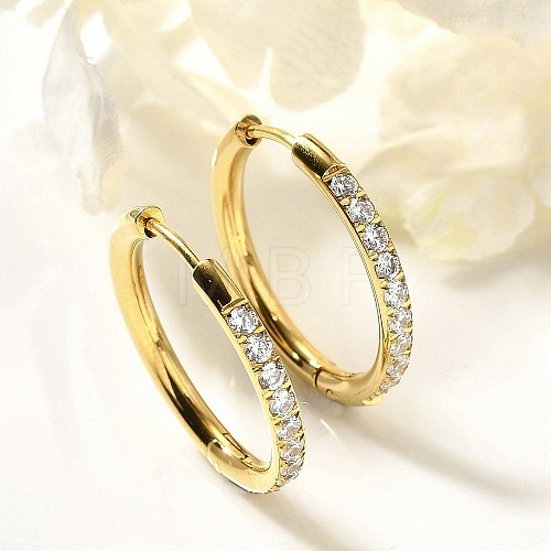 304 Stainless Steel Micro Pave Clear Cubic Zirconia Huggie Hoop Earrings EJEW-C096-01H-G01-1