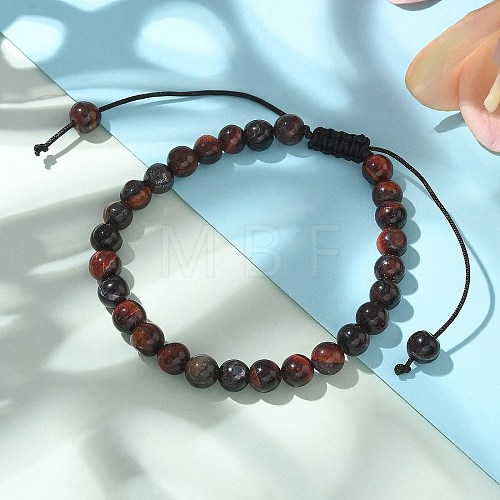 Natural Tiger Eye Round Bead Adjustable Braided Bracelets UO3136-16-1