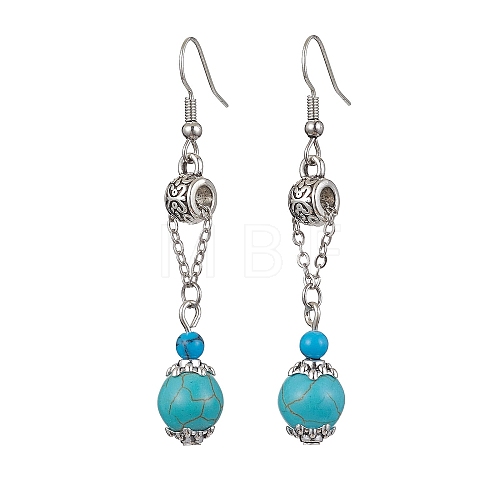 Synthetic Blue Turquoise Dangle Earrings EJEW-JE05621-02-1