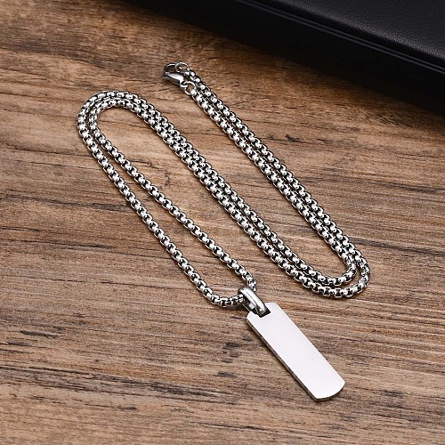 Blank Rectangle Stainless Steel Pendant Box Chain Necklaces for Men FS-WG55909-01-1