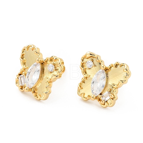 Clear Cubic Zirconia Butterfly Stud Earrings EJEW-G297-35A-G-1