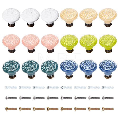 18Pcs 6 Color Round Embosssed Porcelain Drawer Handles DIY-CP0007-41-1