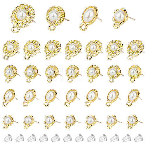 32Pcs 4 Style Alloy Flat Round Stud Earring Findings FIND-DC0003-70-1