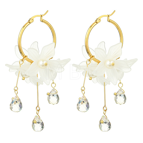 Acrylic & Glass & Shell Pearl Hoop Earrings for Women EJEW-TA00564-1