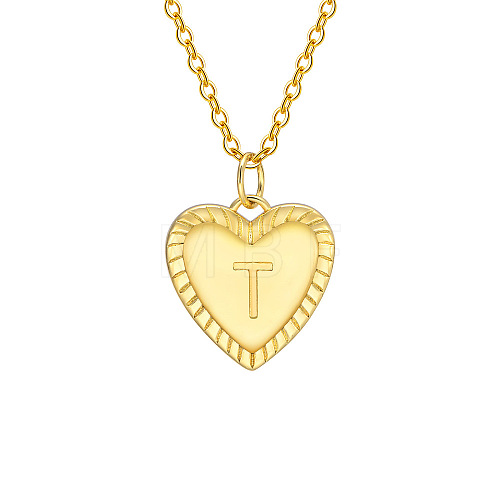 Golden Tone Brass Cable Chain Letter Heart Pendant Necklaces for Women PW-WG67FD6-20-1