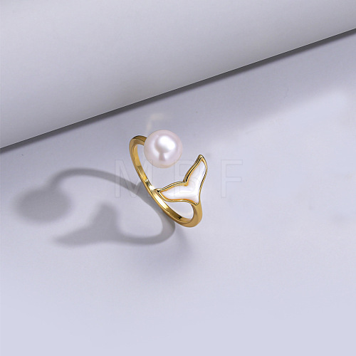 Natural Freshwater Pearl with Natural Shell Cuff Rings WGACE42-04-1