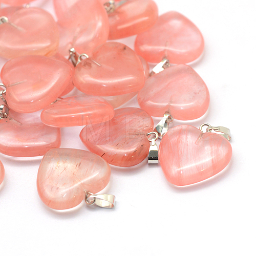 Heart Cherry Quartz Glass Pendants G-Q438-09-1