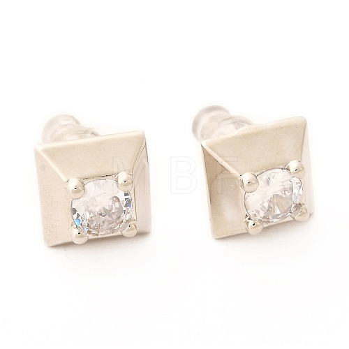 Brass Micro Pave Cubic Zirconia Stud Earrings EJEW-F273-14D-P-1