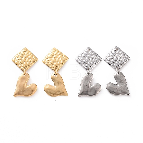 304 Stainless Steel Heart with Rhombus Dangle Stud Earrings for Women EJEW-G328-20-1