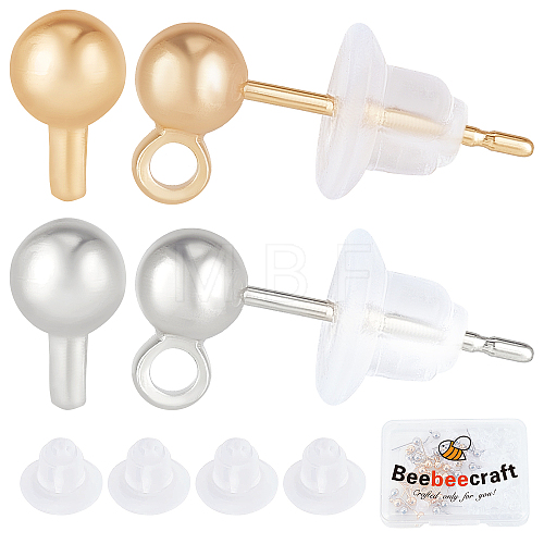 40Pcs 2 Style Brass Ball Stud Earring Post KK-BBC0003-73-1