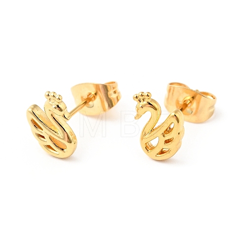 304 Stainless Steel Tiny Swan Stud Earrings with 316 Stainless Steel Pins for Women EJEW-J043-14G-1