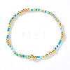 Round Brass & Glass Seed Beaded Stretch Bracelets IE6403-1-1