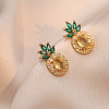 Pineapple Stainless Steel Rhinestone Pendant Necklace & Stud Earrings & Finger Ring Set WG65275-04-2