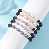 Natural Lava Rock & Cultured Freshwater Pearl Beads Stretch Bracelets for Women BJEW-JB12868-1