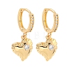 Heart Brass Micro Pave Clear Cubic Zirconia Huggie Hoop Dangle Earrings for Women AJEW-U003-03G-1