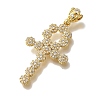 Cross Rack Plating Brass Micro Pave Clear Cubic Zirconia Pendant KK-U019-17G-03-2