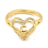 Heart with Letter Rack Plating Brass Micro Pave Clear Cubic Zirconia Adjustable Rings for Women RJEW-I105-01G-C-2