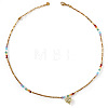 Rainbow Glass & Natural Stone & Brass Beaded Metal Heart Pendant Necklaces for Beach Vacation Accessories TH6527-2-1