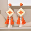 Bohemian Alloy Raffia Tassel Dangle Earrings for Women WG6F946-01-1
