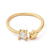 Rack Plating Brass Star Open Cuff Ring with Clear Cubic Zirconia RJEW-Z014-03G-1