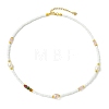 Natural Rose Quartz Heishi Beads & Rice Natural Pearl & Glass Seed Beaded Necklaces NJEW-JN06249-03-3