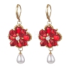 Flower with Teardrop Glass Beads Dangle Earrings EJEW-MZ00670-3