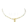 Ocean Brass Pave Clear Cubic Zirconia Sea Animals Pendant Natural Shell and Glass Seed Beaded Necklaces for Women NJEW-JN06345-02-3
