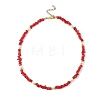 Dyed Natural Freshwater Shell Chip Beads & White Round Shell Pearl Beaded Necklaces NJEW-JN06402-4