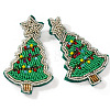 Christmas Tree with Star Handmade Glass Seed Beads Dangle Stud Earrings HU0349-1-1