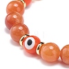 Natural Red Aventurine & Lampwork Evil Eye Round Beaded Stretch Bracelet BJEW-JB08713-04-4