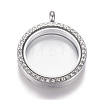 Flat Round Alloy Rhinestone Magnetic Locket Pendants LS-PALLOY-WH0069-01-P-1