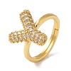 Rack Plating Letter Brass Micro Pave Clear Cubic Zirconia Adjustable Rings for Women KK-S391-03G-Y-2