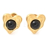 Natural Obsidian & Ion Plating(IP) 304 Stainless Steel Heart Stud Earrings EJEW-A118-04G-01-4