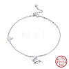 925 Sterling Silver Cable Chain Anklet AJEW-Z029-01P-1