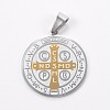 Trendy Necklace Findings Two Tone Flat Round with San Benito 304 Stainless Steel Pendants STAS-L012-A10P-2