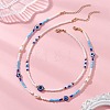 2Pcs 2 Styles Natural Pearl & Blue Resin Evil Eye & Glass Seed Beaded Necklaces for Women NJEW-MZ00152-1