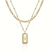 Brass Micro Pave Clear Cubic Zirconia Rectangle with Initial Pendant Double Layer Necklaces for Women FS-WG478B5-22-1
