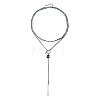Alloy Glass Black Square Pendant Double Layer OT Lariat Necklaces with Plastic Beads for Women WG26488-01-1