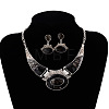 Oval Alloy Enamel Pendant Necklaces & Stud Dangle Earrings Sets FS-WG2BB22-02-1